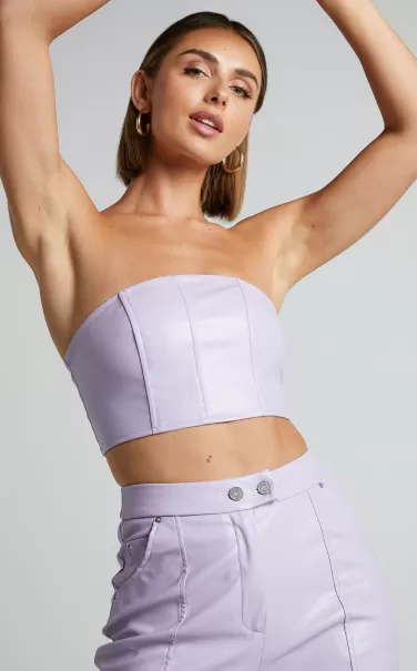 Showpo 4Th & Reckless - Tropez Leather Top In Lilac Women Tops