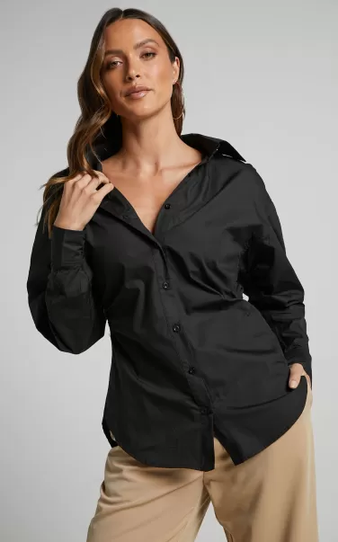Tiva Shirt - Long Sleeve  Fitted Button Up Shirt In Black Tops Women Showpo