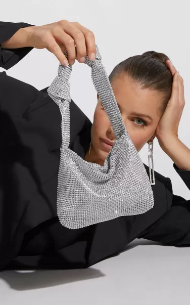 Women Andreanne Mesh Diamante Knot Bag In Silver Bags Showpo
