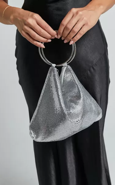 Women Showpo Prague Chain Mesh Ring Handle Handbag In Silver Bags