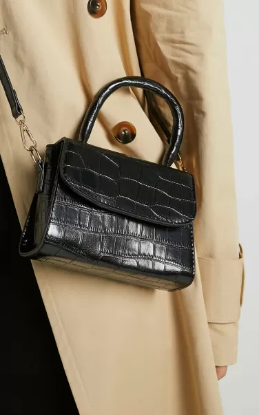 Bags Lanielyn Mini Top Handle Crossbody Bag In Black Croc Showpo Women