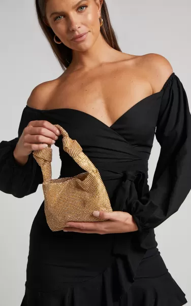 Bags Andreanne Mesh Diamante Knot Bag In Gold Showpo Women