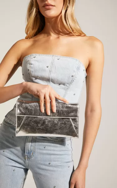 Bags Las Vegas Metallic Clutch In Silver Showpo Women