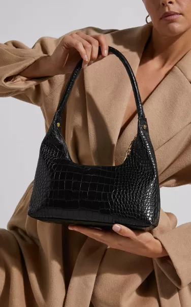 Women Brunswick Shoulder Bag In Black Croc Showpo Bags