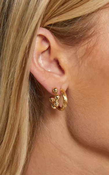 Matteo Hoop Earirngs - Pack Of 3 In Gold Earrings Showpo Women