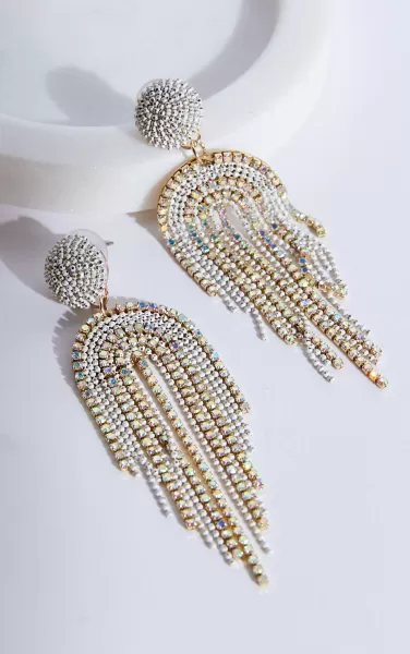 Women Elincia Earrings - Multicoloured Fringe Drop Earrings In Silver Diamante Earrings Showpo