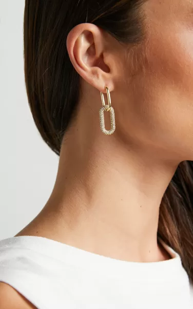 Women Showpo Clover Oval Link Diamante Hoop Earrings In Gold Earrings