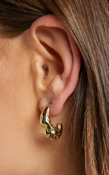 Showpo Earrings Francesca Chunky Irregular Open Hoop Earrings In Gold Women