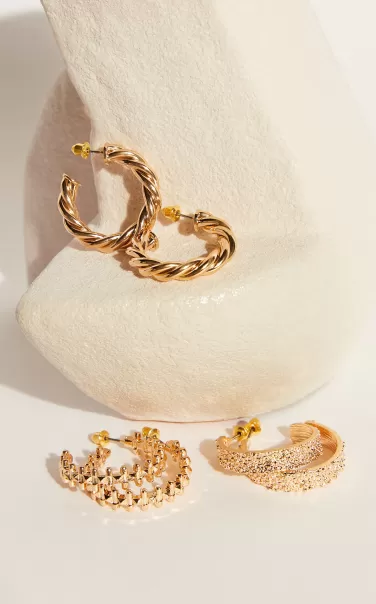 Showpo Lyla 3 Pack Open Hoop Set In Gold Earrings Women
