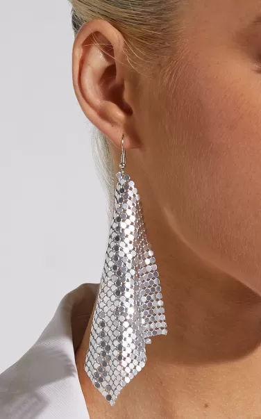Showpo Zhyra Drop Diamante Mesh Earrings In Silver Mesh Earrings Women