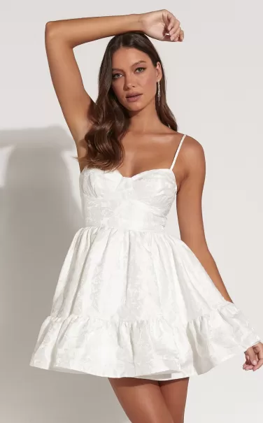 Showpo Women Bridal Gowns Kena Mini Dress - Jacquard Bustier Dress In White