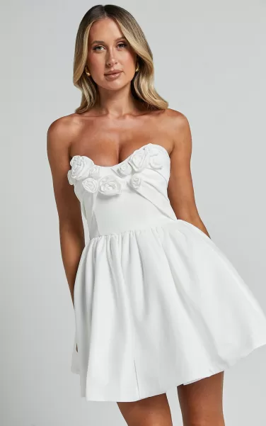 Women Showpo Bachelorette Dresses Angeletta Mini Dress - Sweetheart Rosette Detail Fit & Flare In White