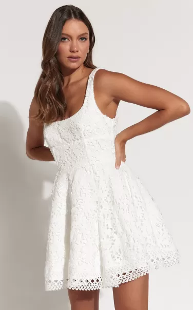 Lilia Mini Dress - Corset Scoop Neck Fit And Flare Dress In White Women Bachelorette Dresses Showpo