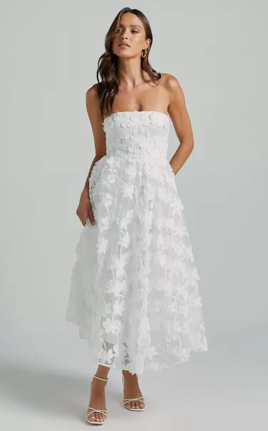 Bachelorette Dresses Showpo Rheiva Midi Dress - Strapless 3D Embroidery Midi Dress In White Women