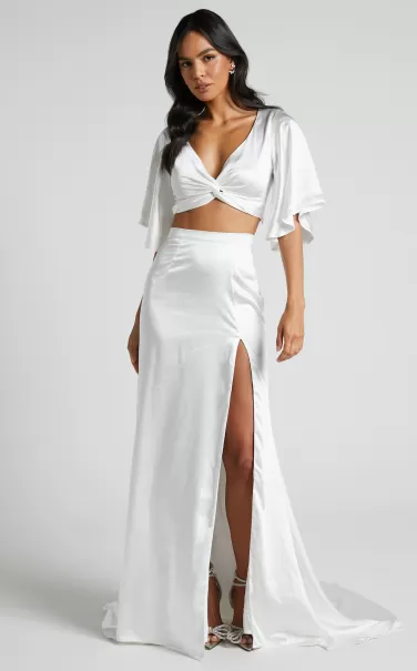 Chantanee Bridal Two Piece Set - Twist Top And Thigh Split Maxi Skirt In Ivory Bachelorette Dresses Showpo Women