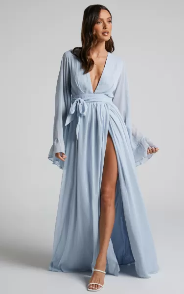 Blue Bridesmaid Dresses Showpo Dangerous Woman Maxi Dress - Plunge Thigh Split Dress In Light Blue Women