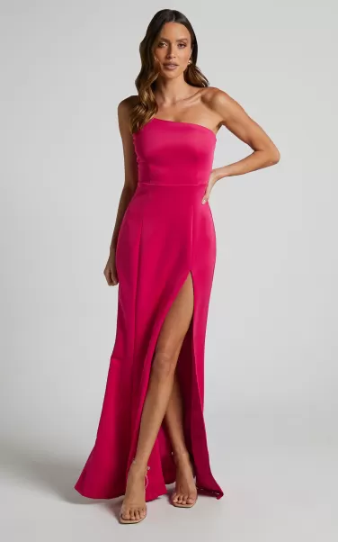 Pink Bridesmaid Dresses No Ones Fault Midi Dress - One Shoulder Thigh Split Dress In Berry Women Showpo