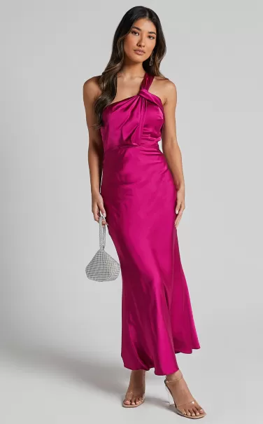 Carmella Midi Dress - One Shoulder Twist Detail Dress In Grape Showpo Cocktail Wedding Guest Women