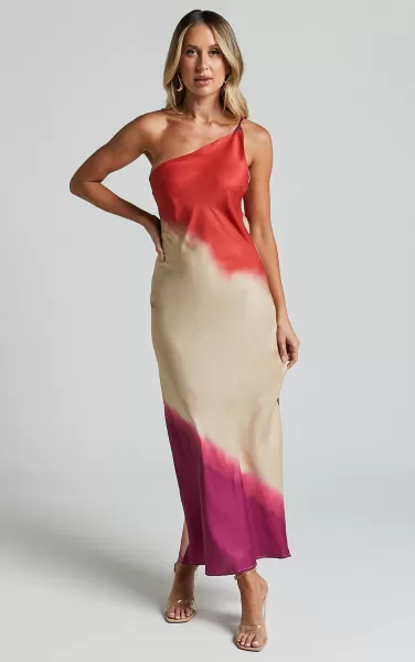 Marnie Midi Dress - One Shoulder Dress In Pink Ombre Cocktail Wedding Guest Showpo Women