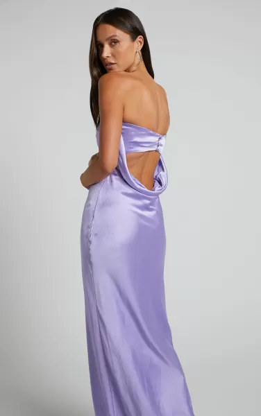 Charlita Maxi Dress - Strapless Cowl Back Satin Dress In Lilac Formal Wedding Guest Women Showpo