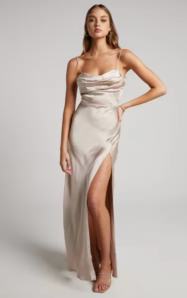 Brody Midi Dress - High Split Bodice Slip Dress In Oyster Formal Wedding Guest Showpo Women